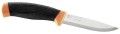 Mora-Messer, Companion, rostfreier Sandvik-Stahl 12C27, zweifarbiger Griff, neonfarbene Scheide mit Clip