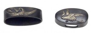 John Lee Imori Fuchi und Kashira, Kranich-Motiv